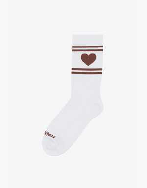 SPRWMN Heart Logo Crew Socks in White & Americano