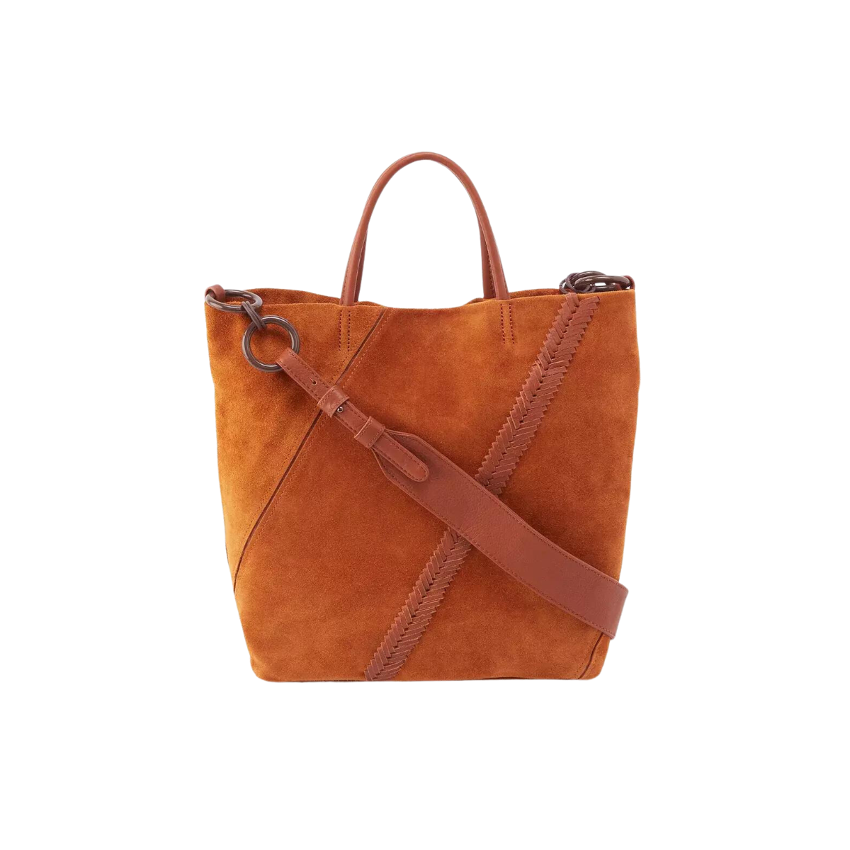 Hobo Tripp Tote in Cognac Suede with Whipstitch