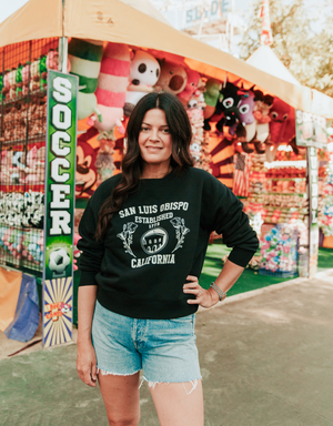 KJC SLO College Sweatshirt in Black with White Lettering