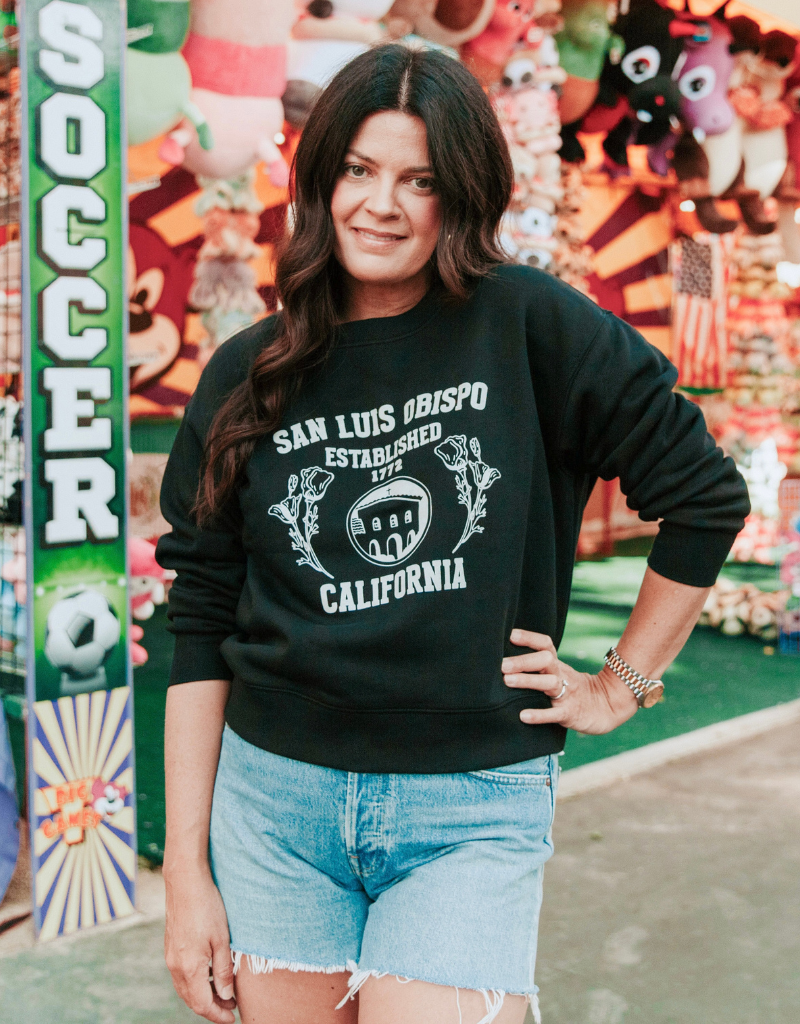 KJC SLO College Sweatshirt in Black with White Lettering