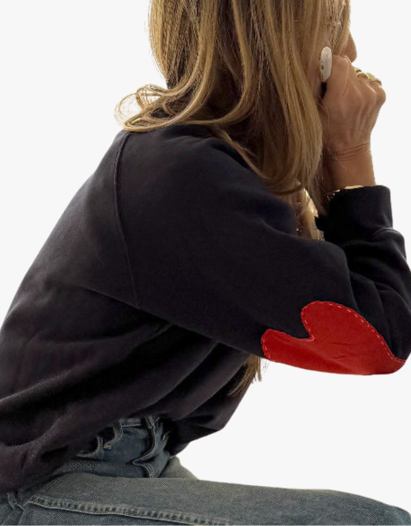 Kerri Rosenthal Benton Imperfect Heart Patch Sweater in Indigo Blue