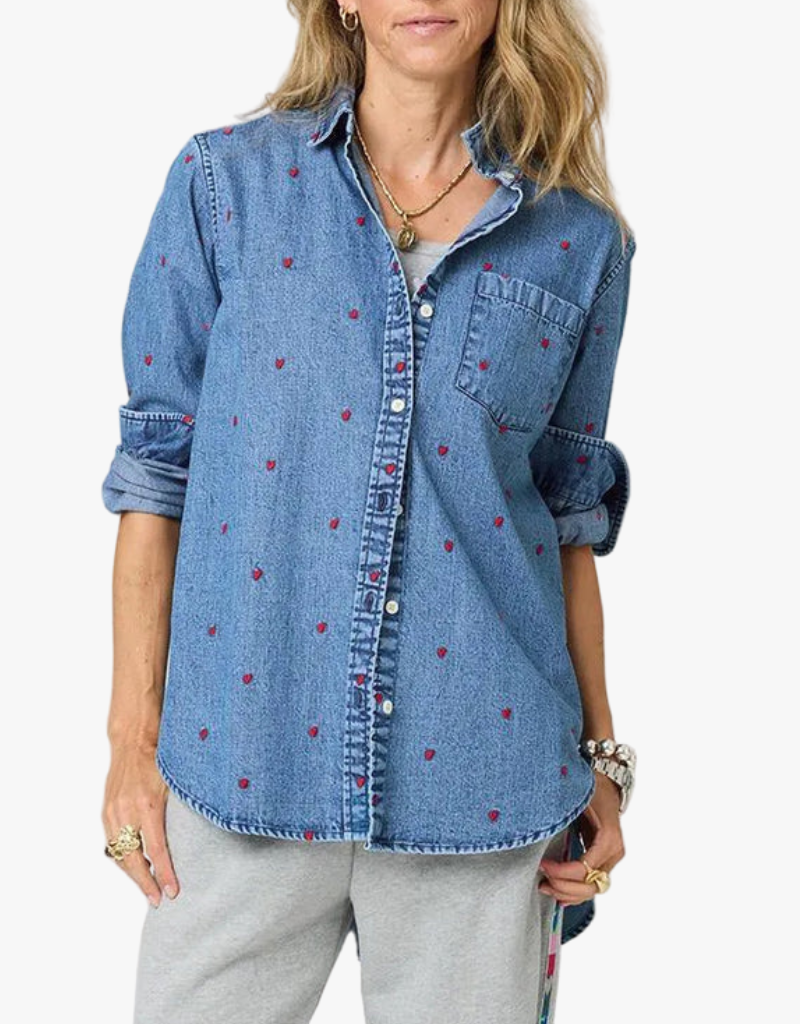 Kerri Rosenthal Mia Tiny Hearts Denim Shirt in True Denim