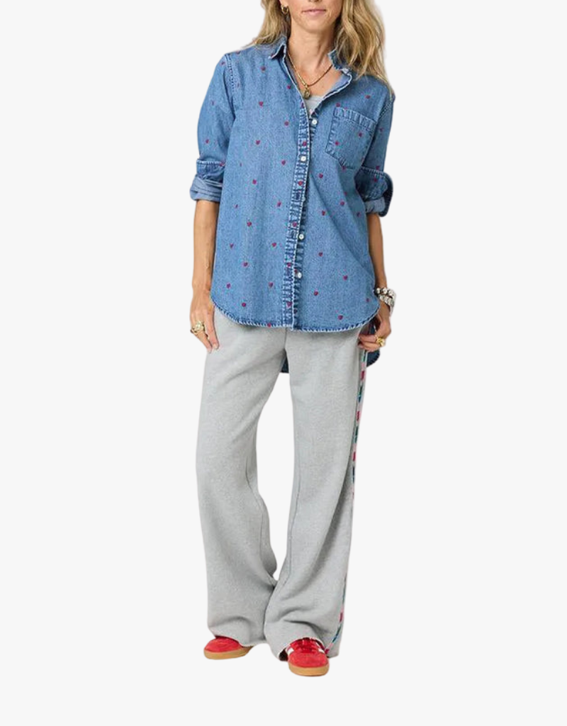 Kerri Rosenthal Mia Tiny Hearts Denim Shirt in True Denim
