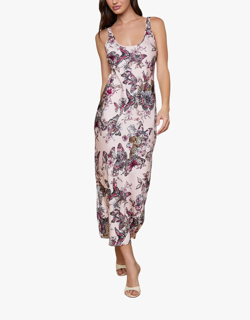 L'agence Akiya Tank Dress in Light Nectar Pink Multi Large Butterfly Jungle