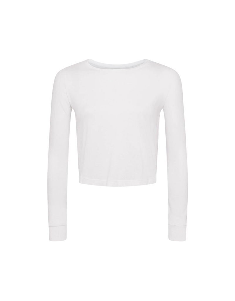 L'agence Benny Long Sleeve Crop Crew Neck Tee in White