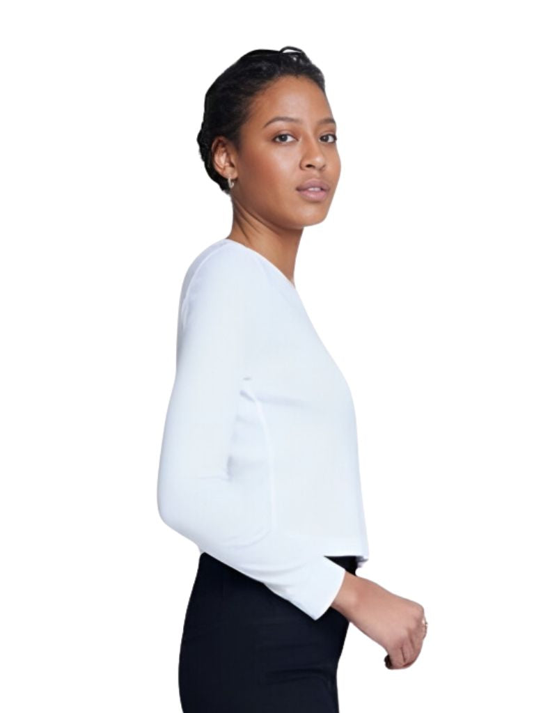 L'agence Benny Long Sleeve Crop Crew Neck Tee in White