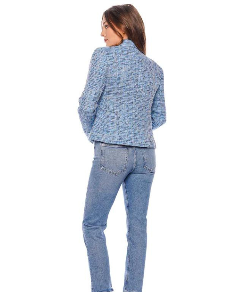 L'agence Brooke Double Breasted Crop Blazer in Blue Multi Tweed