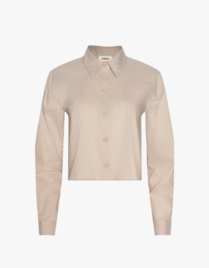 L'agence Cosette Crop Hi Low Shirt in Macadamia & Light Brown Stripe