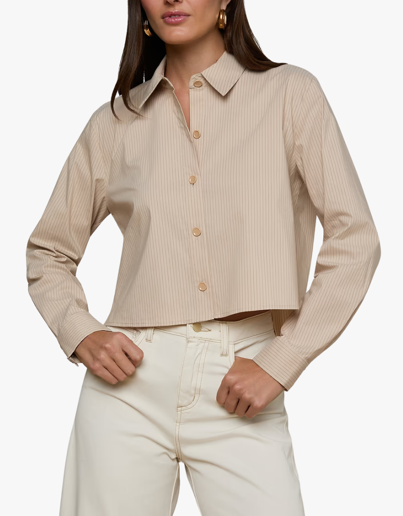 L'agence Cosette Crop Hi Low Shirt in Macadamia & Light Brown Stripe