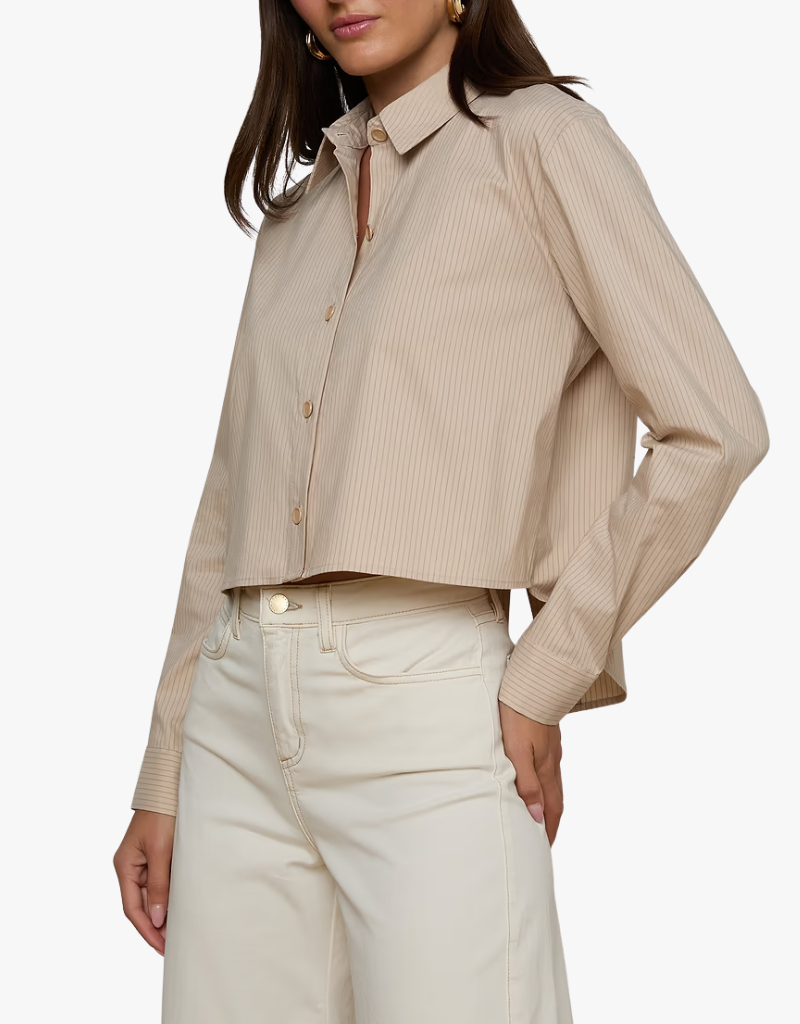L'agence Cosette Crop Hi Low Shirt in Macadamia & Light Brown Stripe