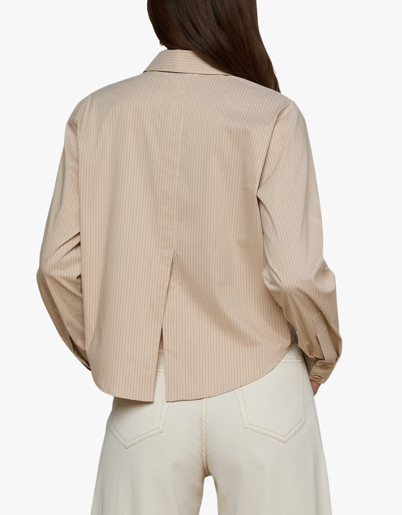 L'agence Cosette Crop Hi Low Shirt in Macadamia & Light Brown Stripe