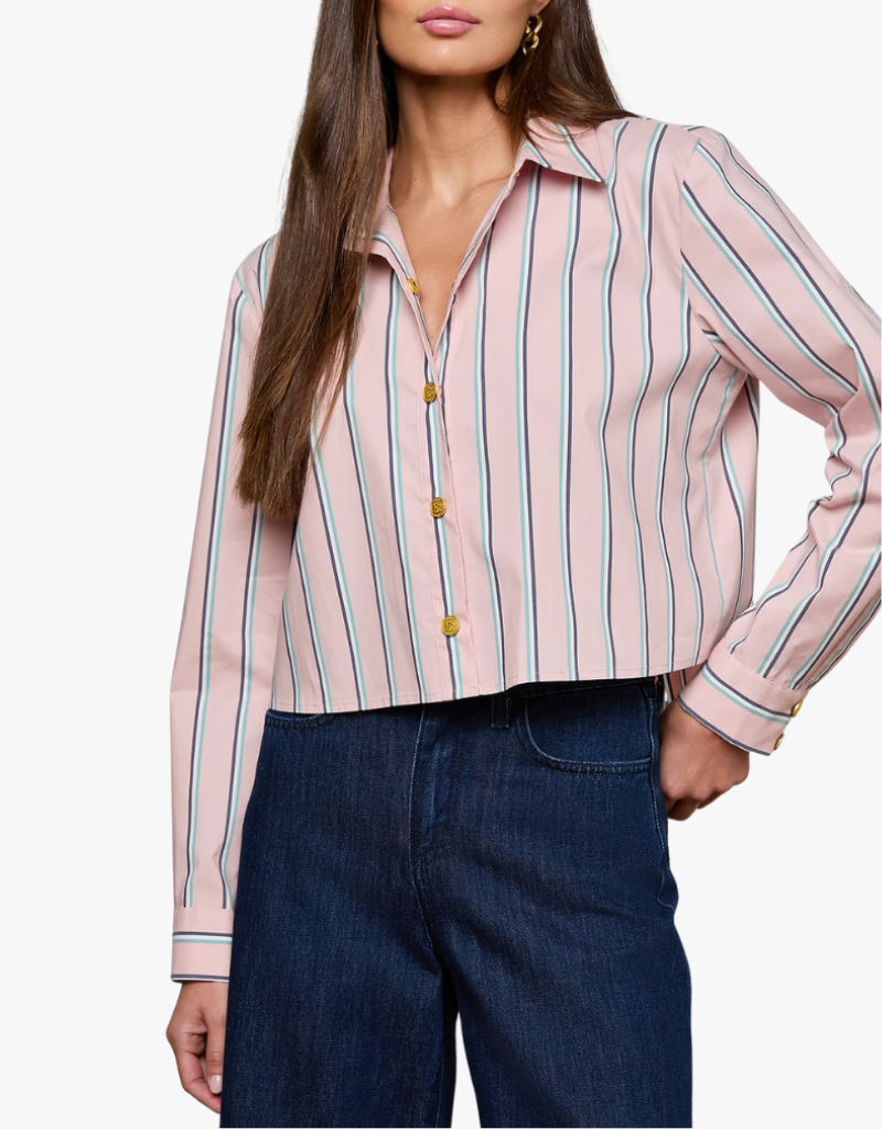 L'agence Cosette Crop Hi Low Shirt in Pale Rose Stripe