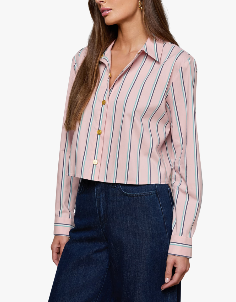 L'agence Cosette Crop Hi Low Shirt in Pale Rose Stripe