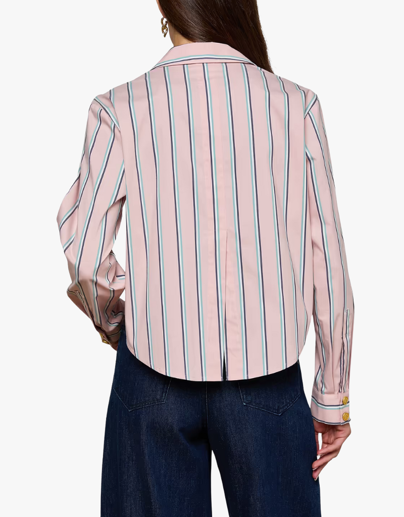 L'agence Cosette Crop Hi Low Shirt in Pale Rose Stripe