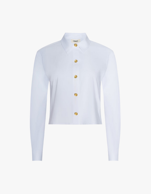 L'agence Cosette Crop Hi Low Shirt in White & Gold Wax Stamp