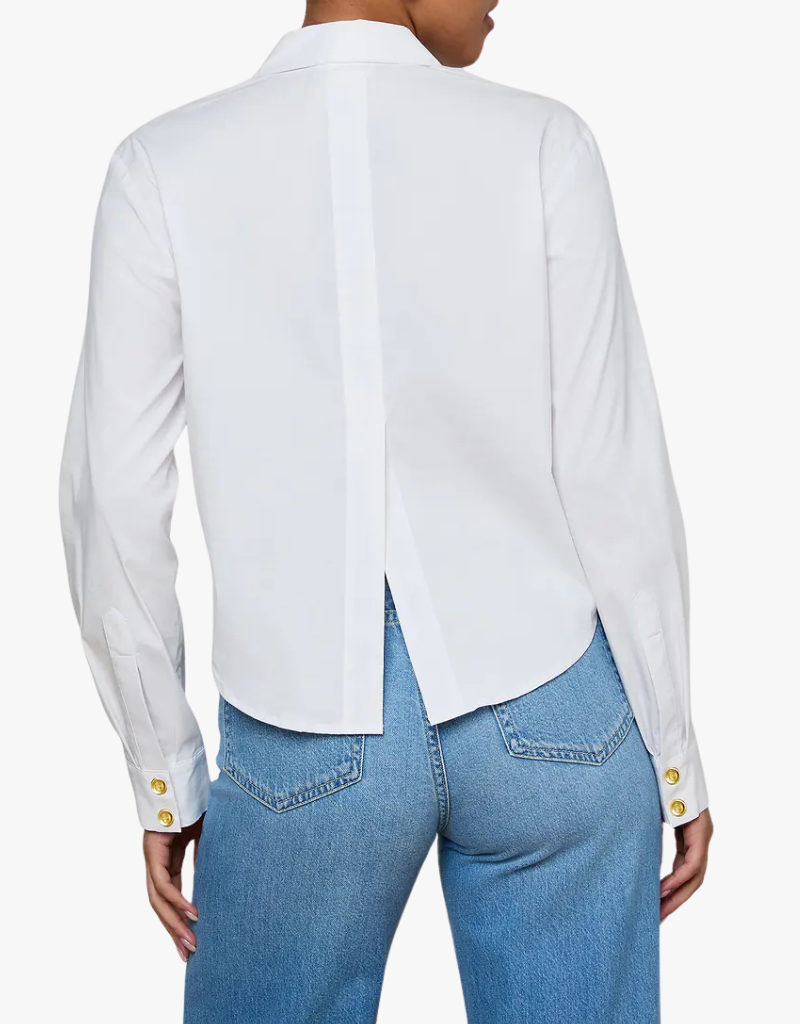 L'agence Cosette Crop Hi Low Shirt in White & Gold Wax Stamp