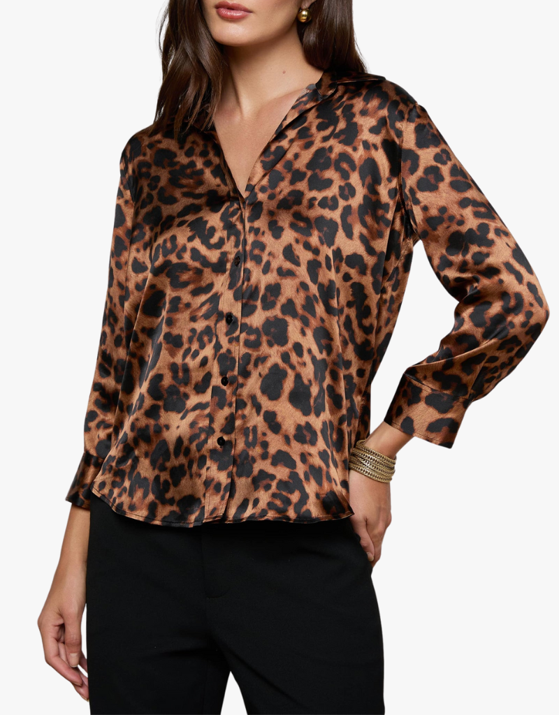 L'agence Dani 3/4 Sleeve Blouse in Brown Multi Amur Leopard