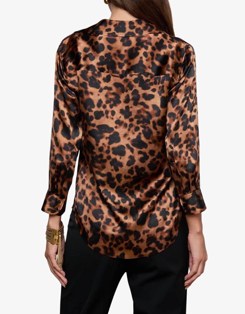L'agence Dani 3/4 Sleeve Blouse in Brown Multi Amur Leopard
