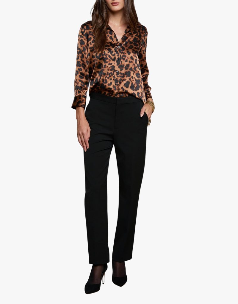 L'agence Dani 3/4 Sleeve Blouse in Brown Multi Amur Leopard