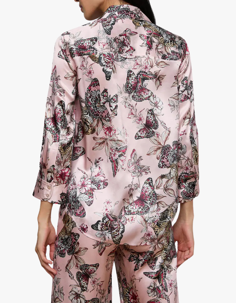 L'agence Dani 3/4 Sleeve Blouse in Light Nectar Pink Small Multi Butterfly Jungle