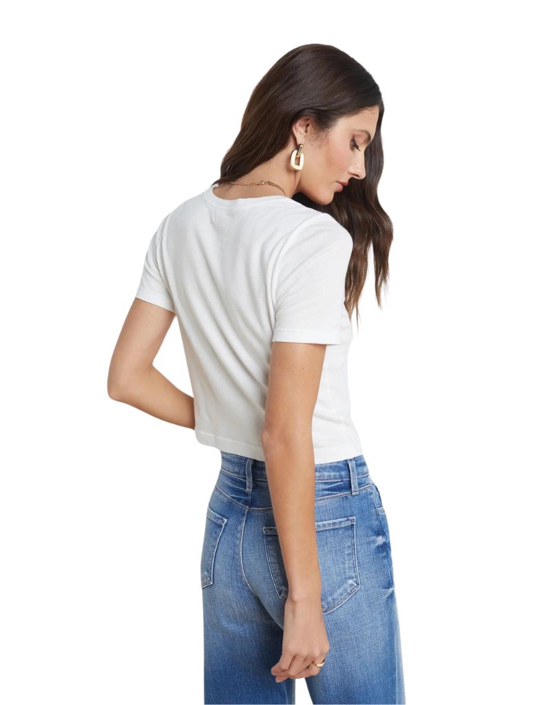 L'agence Donna Short Sleeve Crop Crew Neck Tee in White