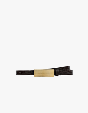 L'agence Elyse Texture Leather Belt in Chocolate Croc Embossed