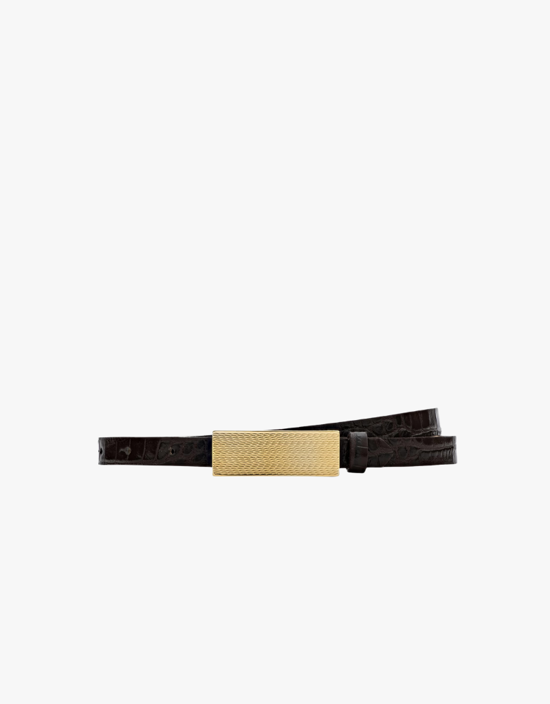 L'agence Elyse Texture Leather Belt in Chocolate Croc Embossed