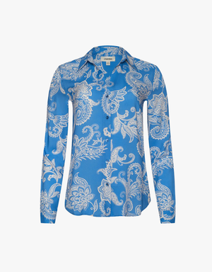 L'agence Holly Long Sleeve Blouse in Regatta Blue & Ivy Two Tone Paisley