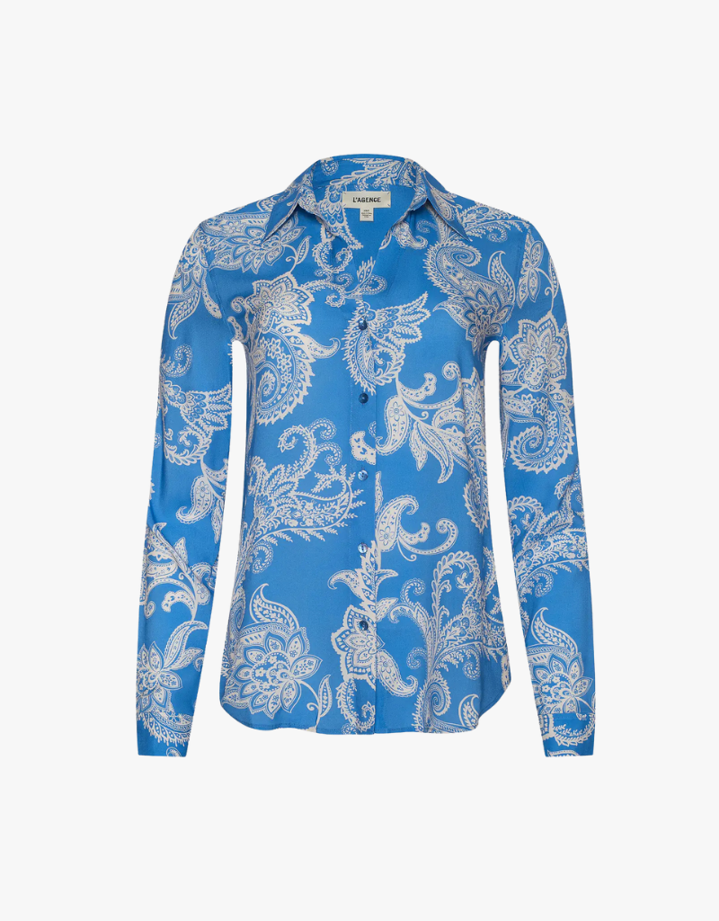 L'agence Holly Long Sleeve Blouse in Regatta Blue & Ivy Two Tone Paisley