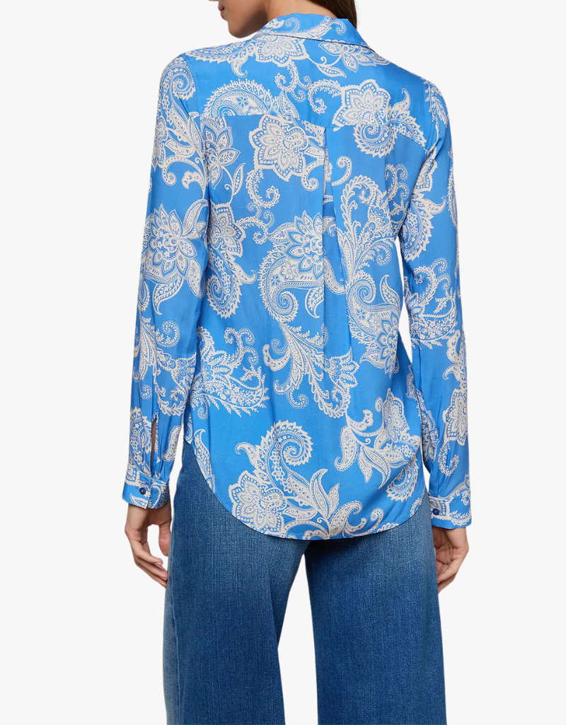 L'agence Holly Long Sleeve Blouse in Regatta Blue & Ivy Two Tone Paisley