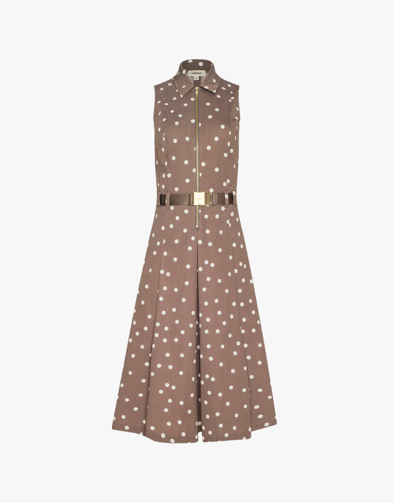 L'agence Kylo Belted Shirt Dress in Cardamom & Ecru Polka Dot