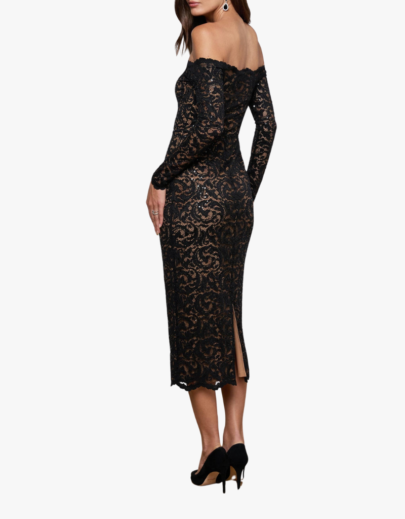 L'agence Lindsay Off Shoulder Lace Dress in Black