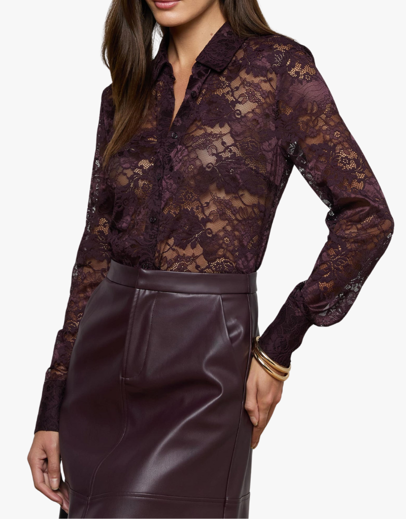 L'agence Maia Lace Button Down Blouse in Dark Malbec