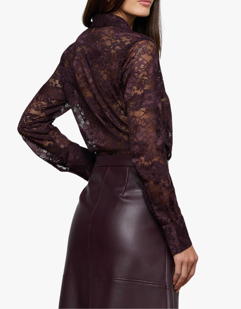 L'agence Maia Lace Button Down Blouse in Dark Malbec