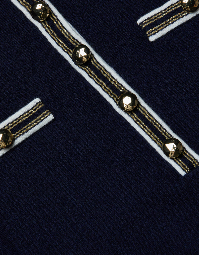 L'agence Malaki 3/4 Sleeve Collared Sweater in Midnight in Ivory & Gold