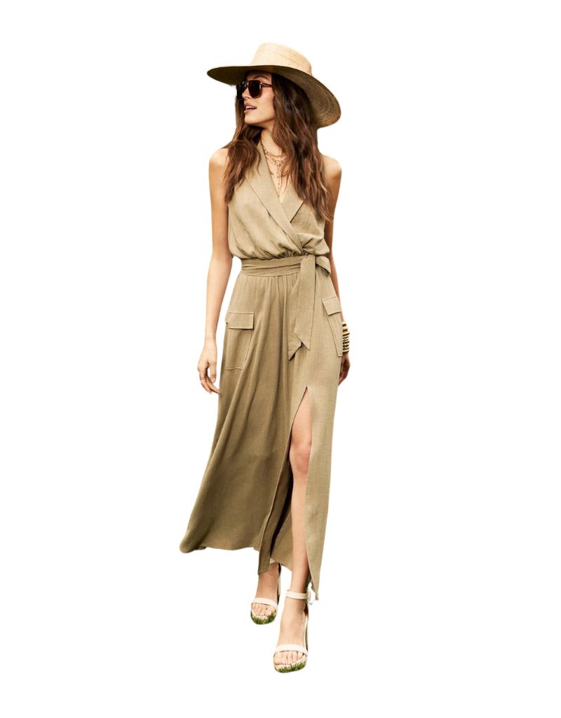 L'agence Mayer Military Maxi Dress in Covert Green