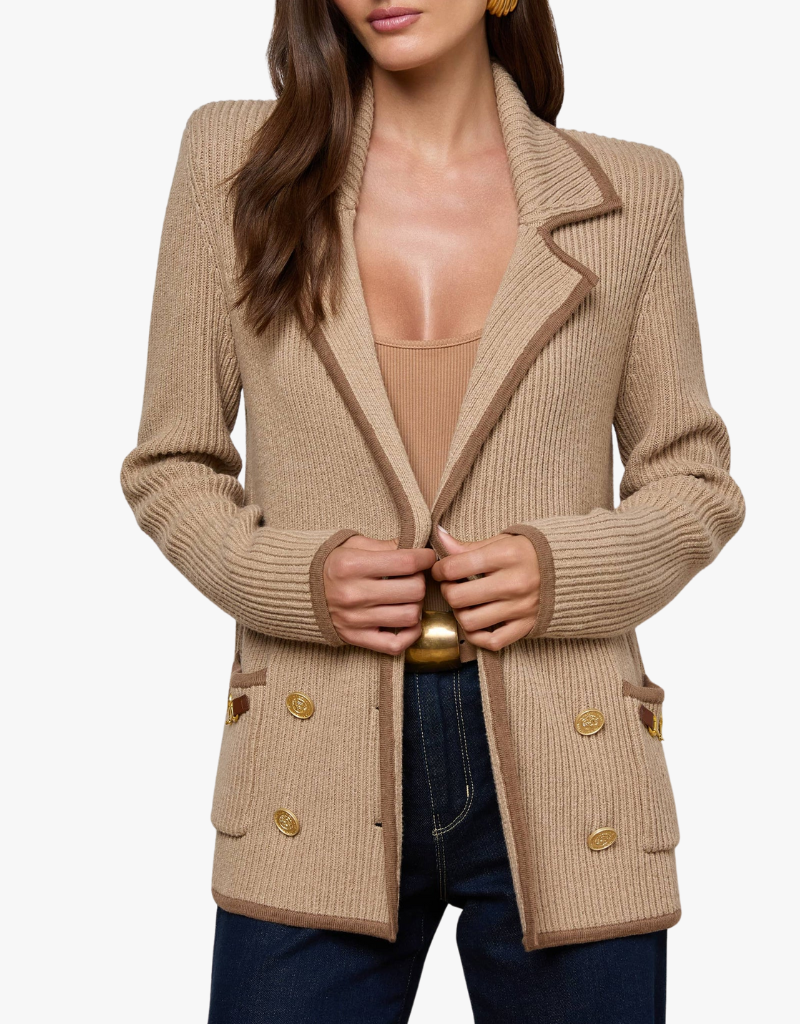 L'agence Ranch Knit Blazer in Natural & Brown
