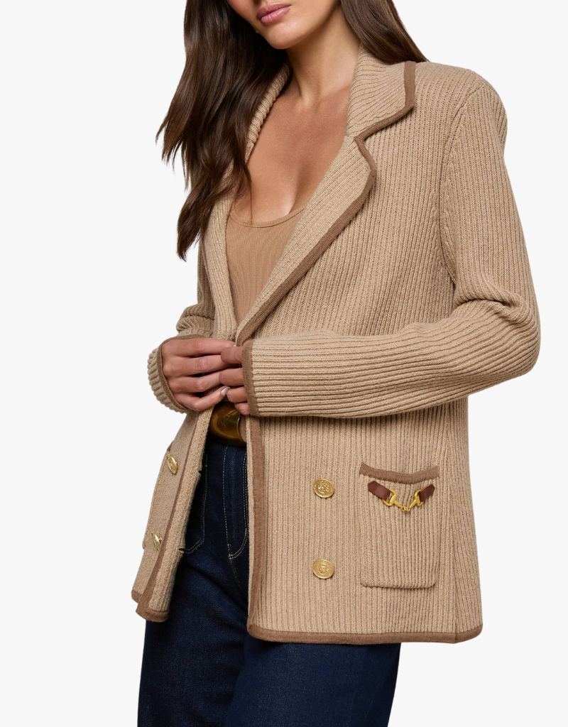 L'agence Ranch Knit Blazer in Natural & Brown