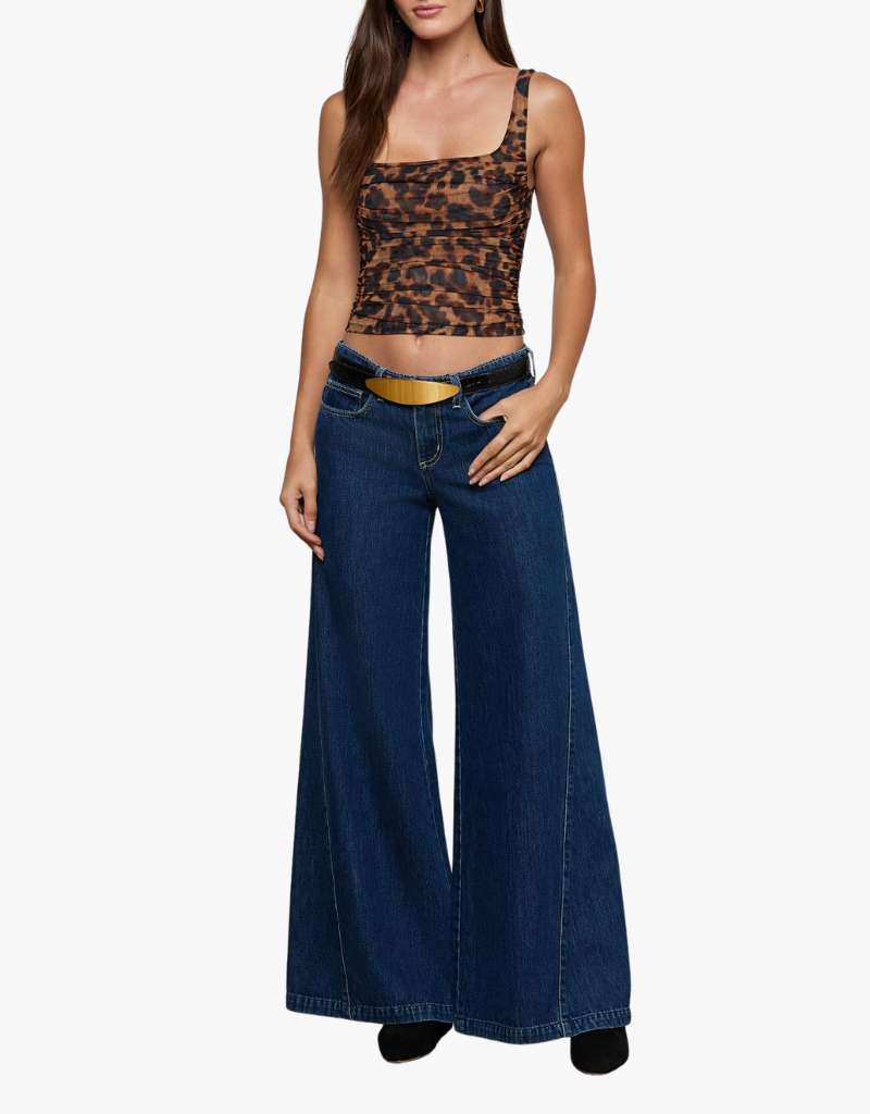 L'agence Rasha Shirred Tank in Brown Multi Amur Leopard