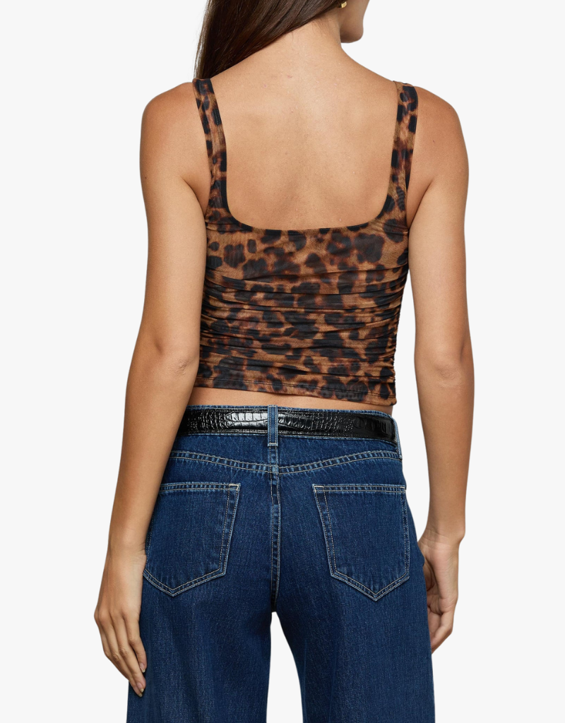 L'agence Rasha Shirred Tank in Brown Multi Amur Leopard