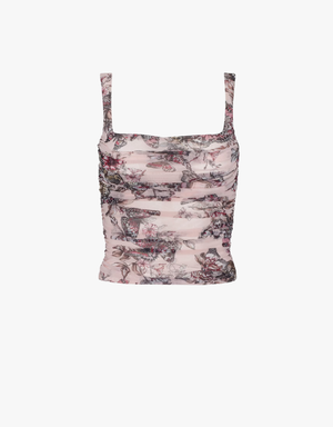 L'agence Rasha Shirred Tank in Light Nectar Pink Small Multi Butterfly Jungle