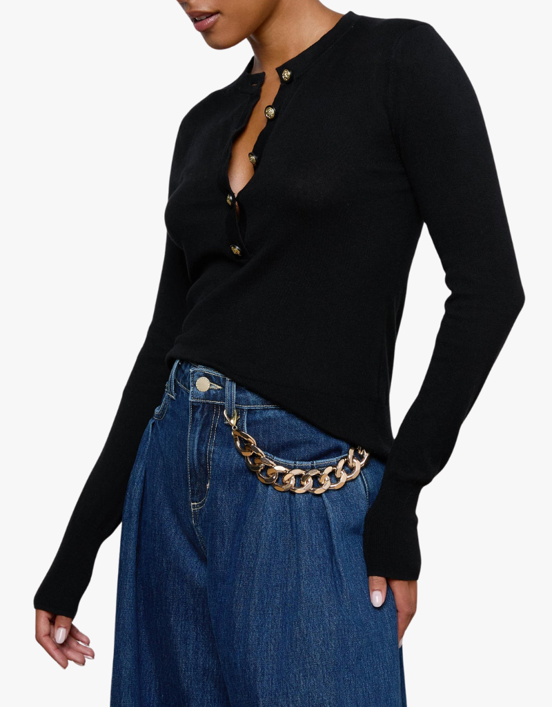 L'agence Ronda Knit Henley Pullover in Black & Gold