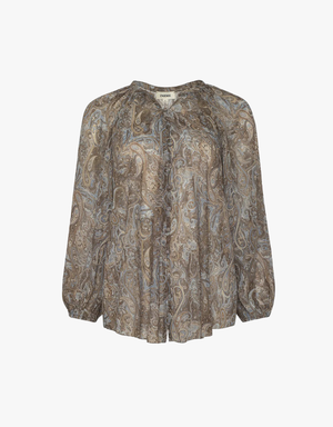 L'agence Teagan Dolman Sleeve Blouse in Neutral & Blue Ditsy Paisley