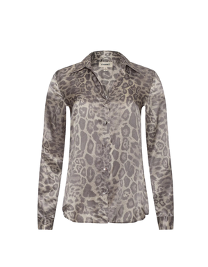 L'agence Tyler Long Sleeve Blouse in Grey Multi Patch Leopard