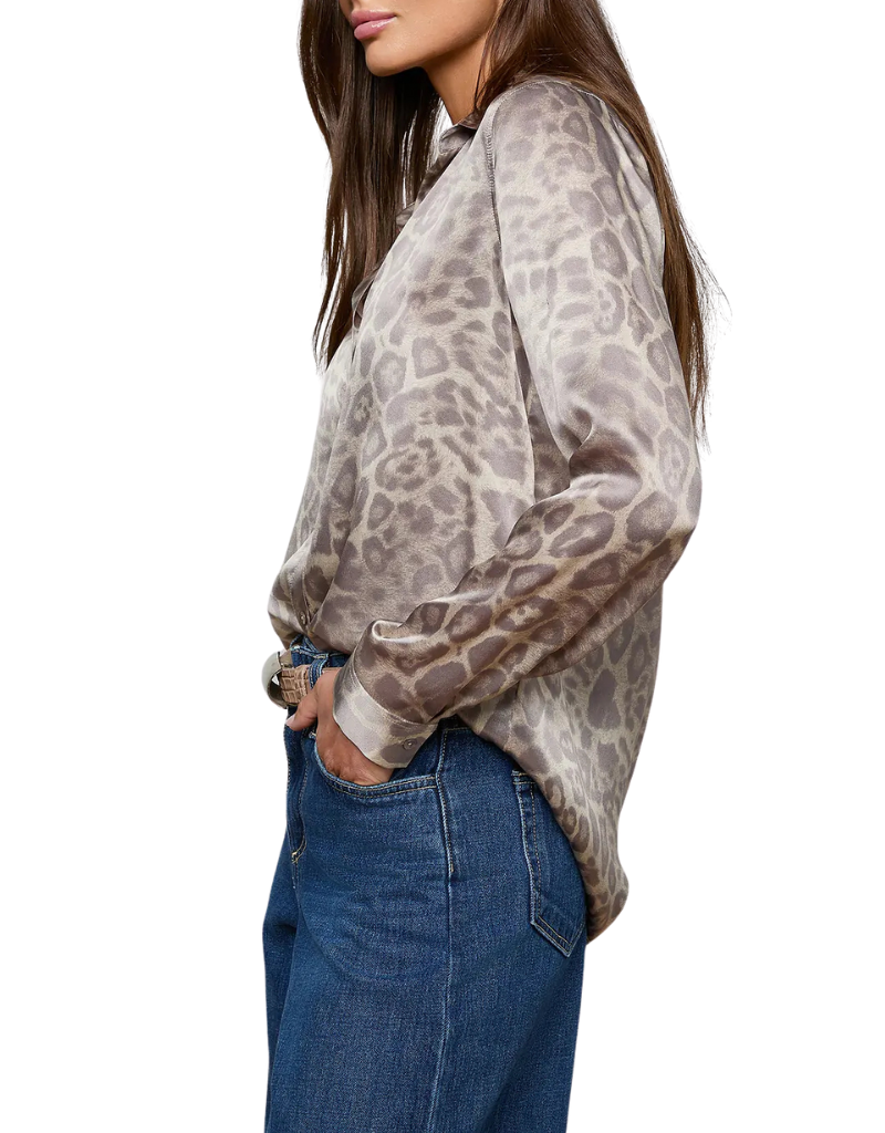 L'agence Tyler Long Sleeve Blouse in Grey Multi Patch Leopard