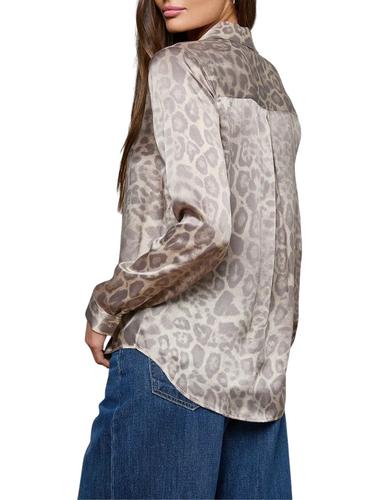 L'agence Tyler Long Sleeve Blouse in Grey Multi Patch Leopard