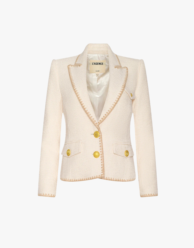 L'agence Wylla Short Structured Blazer in Ecru & Biscuit