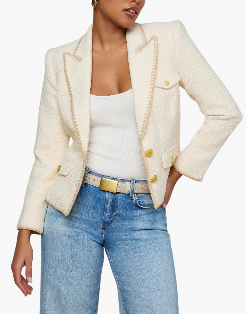 L'agence Wylla Short Structured Blazer in Ecru & Biscuit
