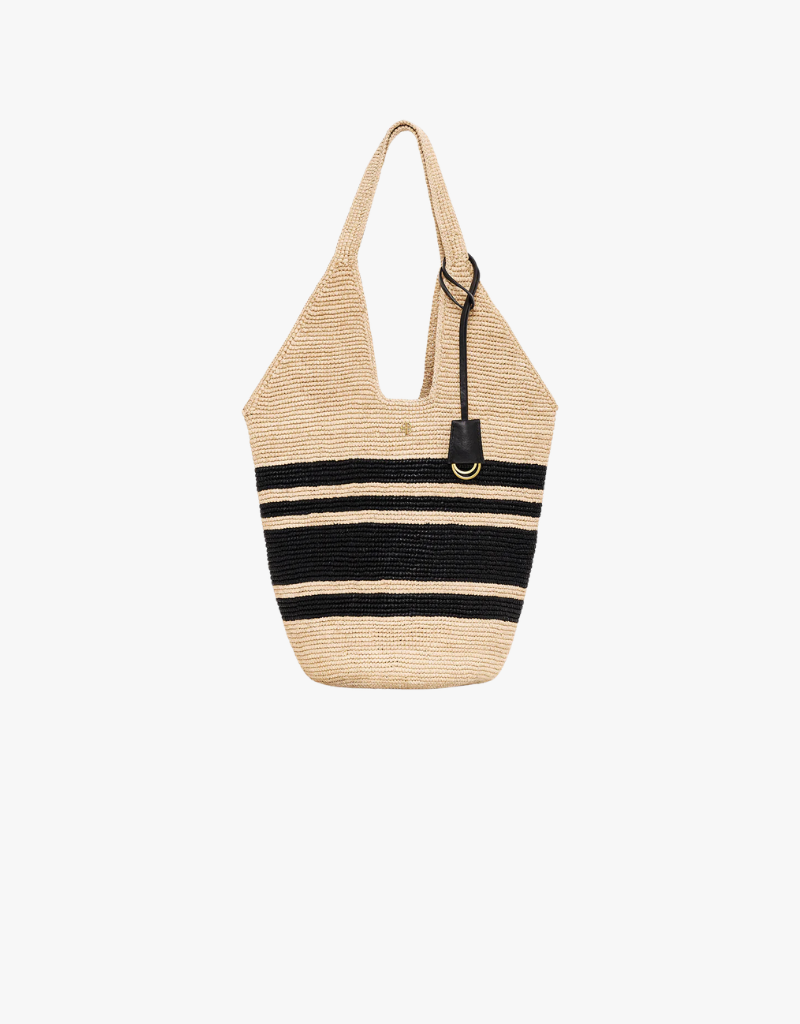 Anine Bing Leah Stripes Hobo Raphia in Black & Natural Stripe