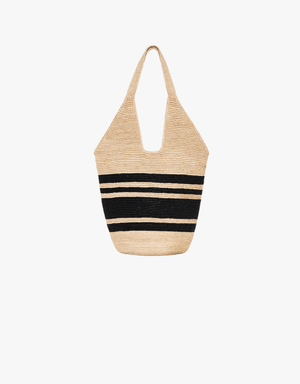 Anine Bing Leah Stripes Hobo Raphia in Black & Natural Stripe